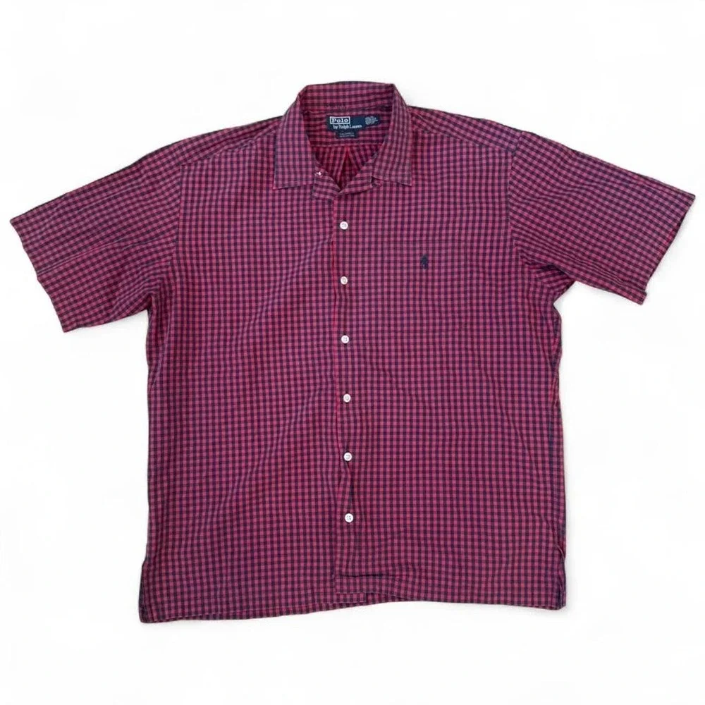 Vintage Polo Ralph Lauren Red Plaid Boxy Fit Shirt Men's Large Preppy 90s Y2K